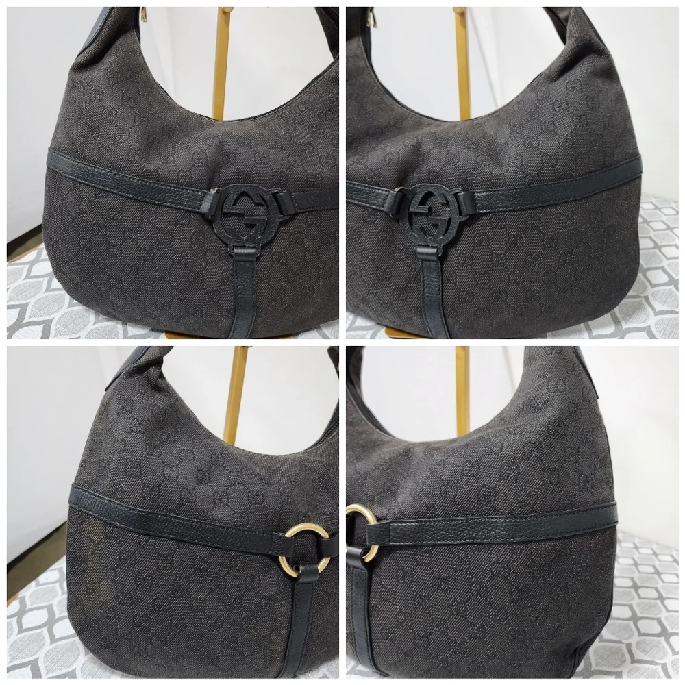 Gucci Canvas Reins Hobo Bag Black